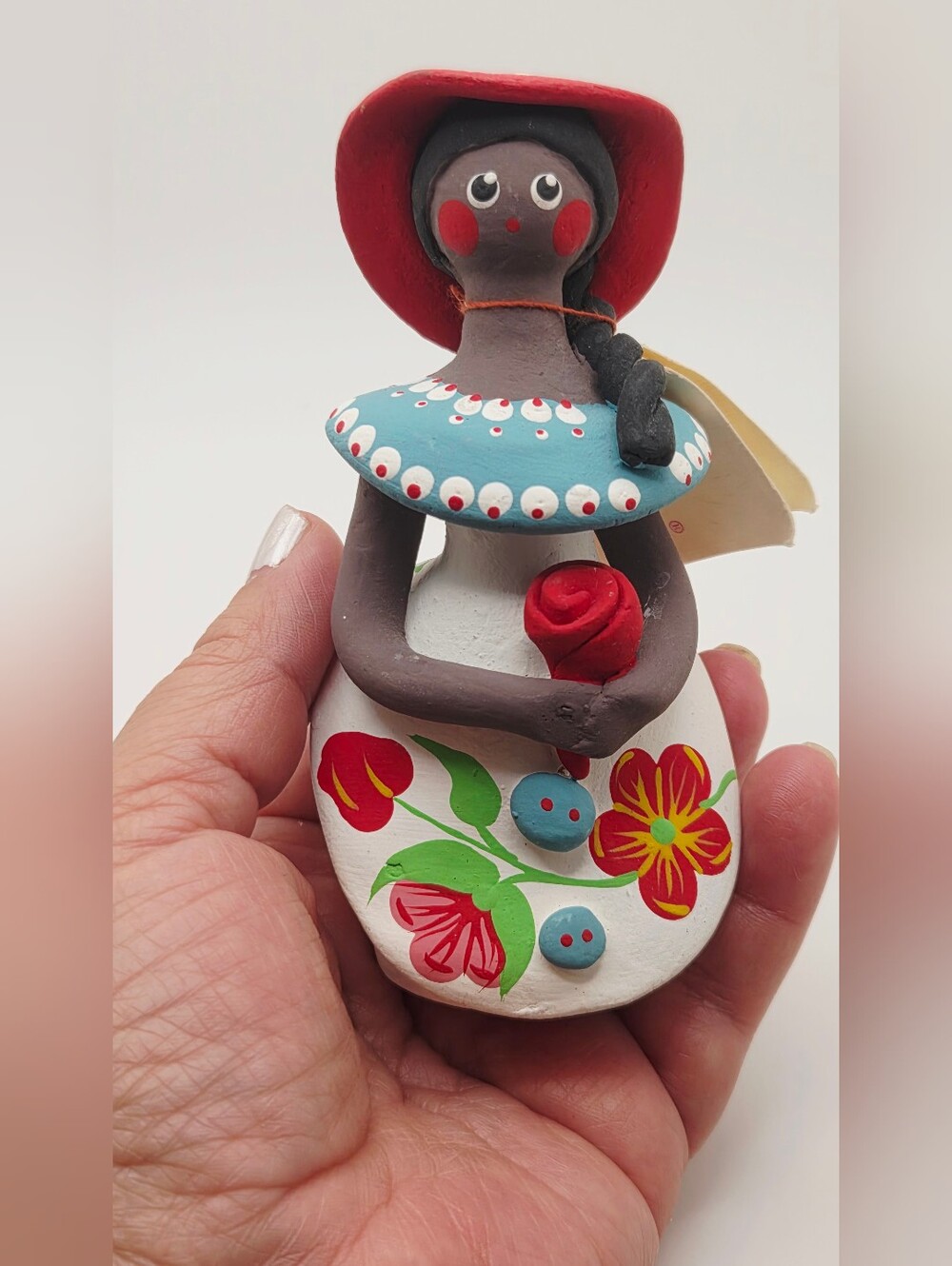 Vintage GUME Dominican Republic Clay Figurine Hand Painted Folk Art Santiago Tag